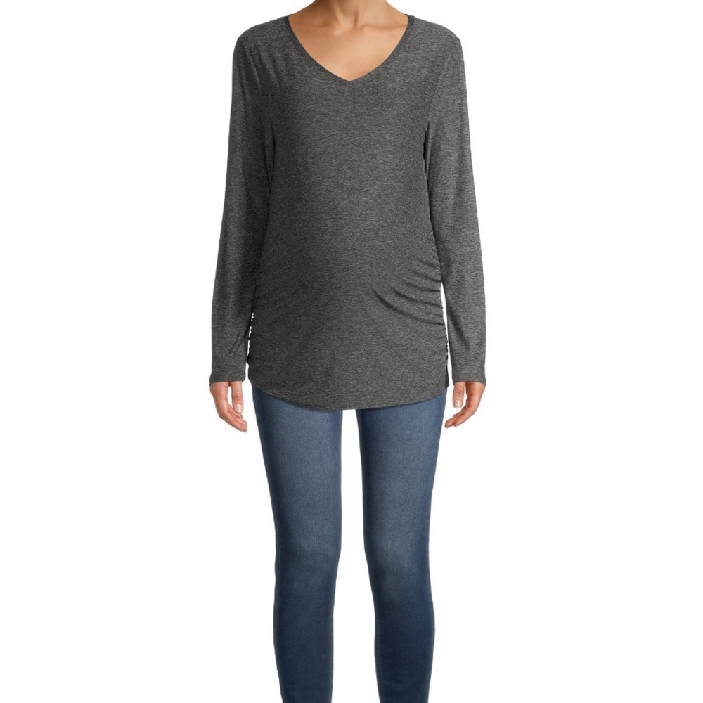 Maternity V-Neck T-shirt with Long Sleeves - Picture 2 of 6